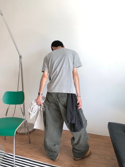 日式工廠小哥 雙重工裝 復古水洗 寬褲 - 3C18