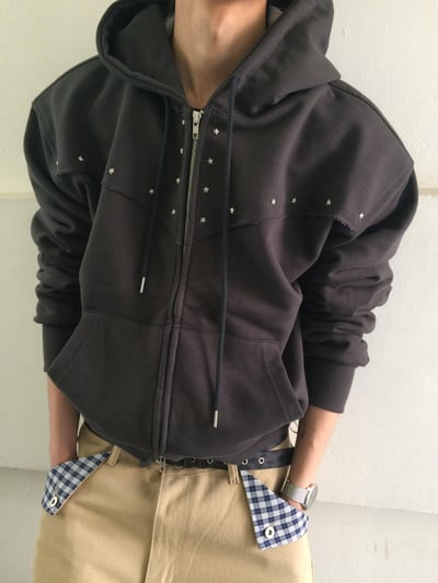 高級棉 銀河星形卯釘 指套 短版 連帽外套 - 3C7