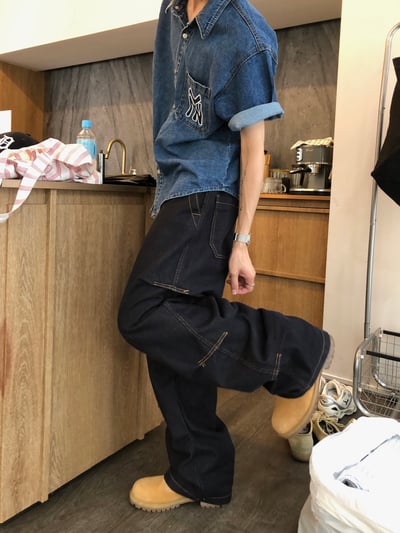 倫敦之眼 三層抓皺 短縫線 原牛 微寬褲 - 1C13