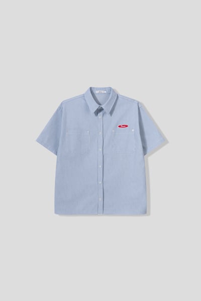 Peace 極簡主義 細條紋 短袖 牛仔襯衫 (set - up) - 2C16