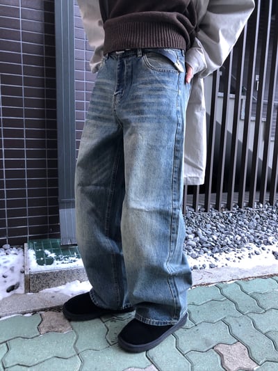 韓系休閒 漸層水洗 寬版 牛仔褲 - 3C13