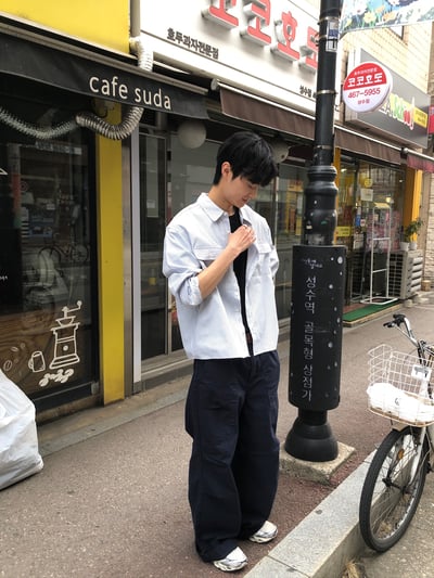 簡約復古街頭 雙口袋 短版 長袖襯衫 - 3C7