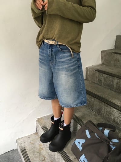 韓女基本款 大口袋 牛仔 6分短褲 - 2C9