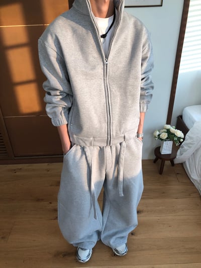 潮流版型霸主 彎刀曲線 休閒 刷毛寬褲 (set-up) - 2C14