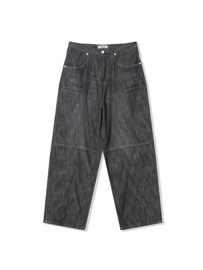 (藍色Ｍ號) (UNISEX) 十字縫線 側腰扣 亞麻牛仔褲 - 2C17