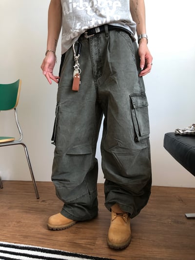 日式工廠小哥 雙重工裝 復古水洗 寬褲 - 3C3