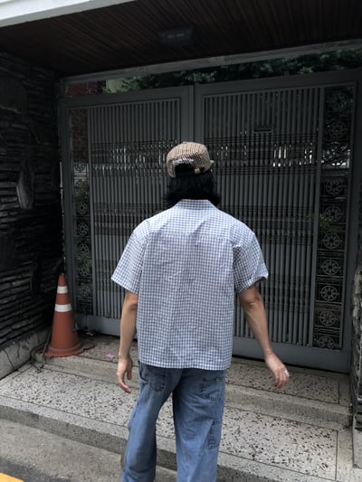 韓系經典 格紋造型 短版 短袖 襯衫 - 3C9