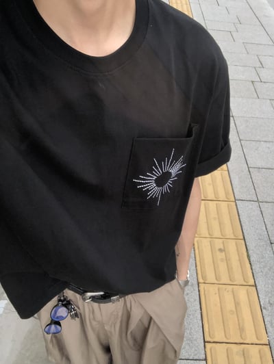 放射線條刺繡  細節點綴 百搭短袖 - 2C3
