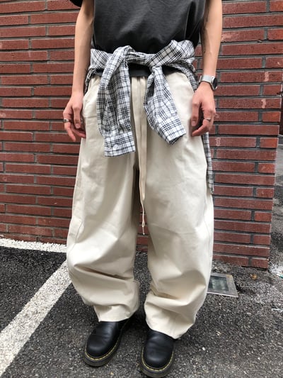 幹練率性 高檔蓬感木 寬版 鬆緊帶 工裝褲 - 3C5