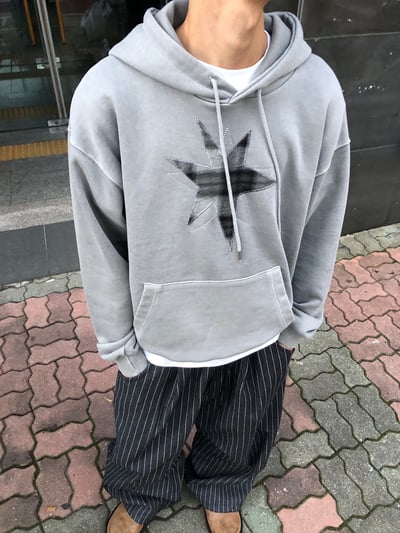 不規則星形 高質感刺繡 水洗帽T 長袖 - 3C8