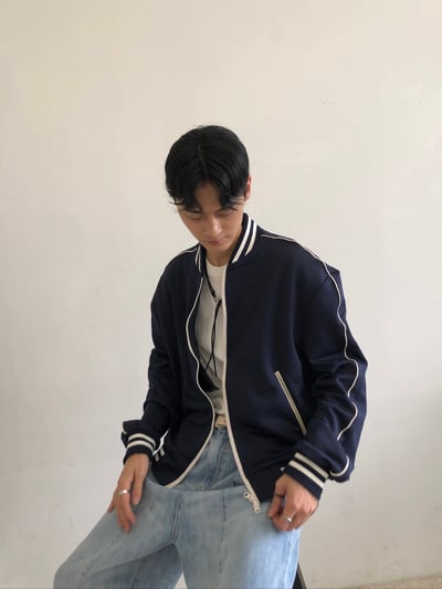 高級街頭 鬆弛神衣 邊線 棒球外套 - 2C2