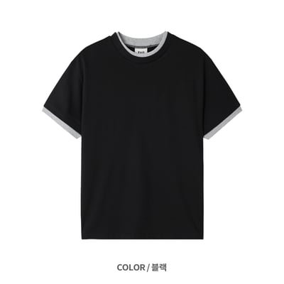 假兩件式 層次疊穿 寬鬆短版 素面短袖 - 3C18