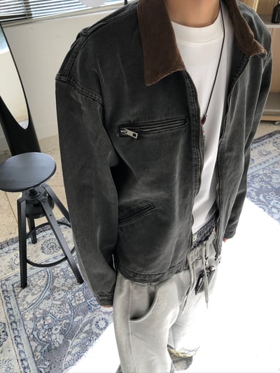 舊式巴黎 復古刷色水洗 短版 底特律夾克 - 2C11