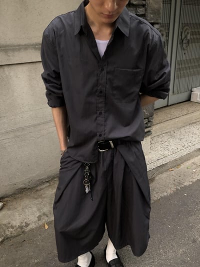 夏季涼感 尼龍材質 鬆弛感 短版襯衫 套裝 - 3C8