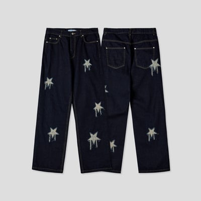 仰望星空 高級刺繡 直筒 微寬版 牛仔褲 - 1C16