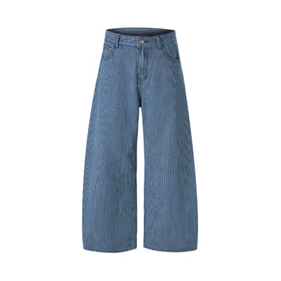 經典百搭 細條紋 修身顯高 牛仔寬褲 - 2C21