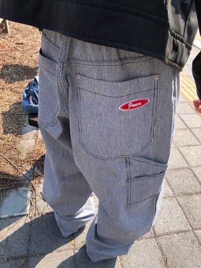 Peace 極簡主義 細條紋 工裝 牛仔寬褲 (set - up) - 2C17