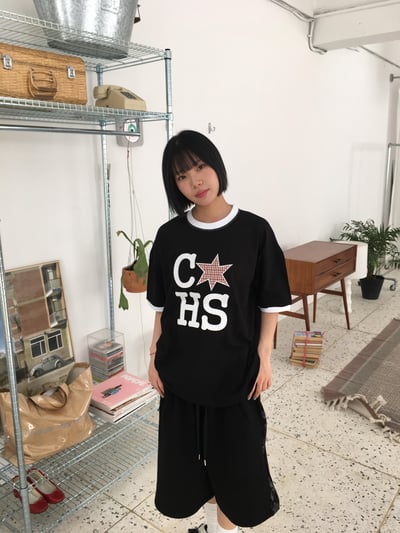 CHS 六芒星 刺繡 配色 微短版 短袖 - 3C10