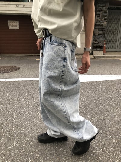 冰原破痕 渲染 雙層口袋 牛仔寬褲 - 1C9