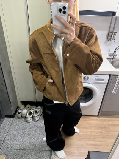 高級線 馬海毛 羽絨 皮革紋路 短版夾克 - 3C9