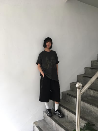 側邊迷彩 不收邊感 百慕達 寬版 短棉褲 - 3C14