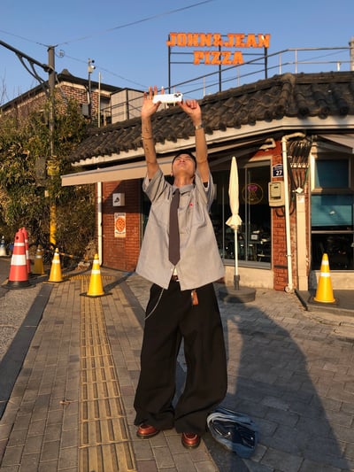 Peace 極簡主義 細條紋 短袖 牛仔襯衫 (set - up) - 2C13