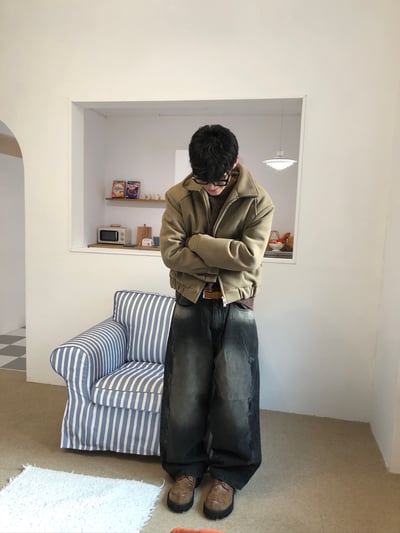 微妙復古 漸層水洗 破壞 牛仔 寬褲 - 2C8