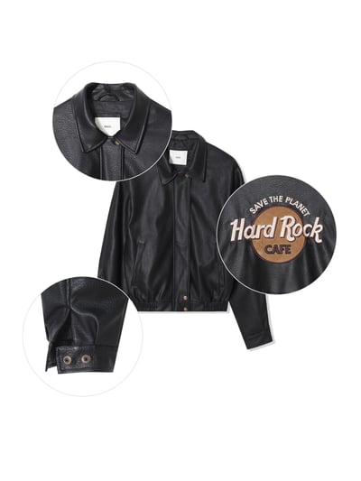 (咖色,黑色現貨) Hard Rock 絨毛刺繡 皮革外套 - 2C20