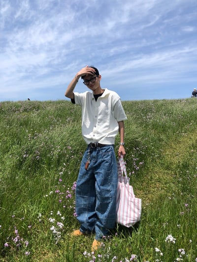 Baggy 牛津街頭 水波格紋 牛仔寬褲 - 1C10