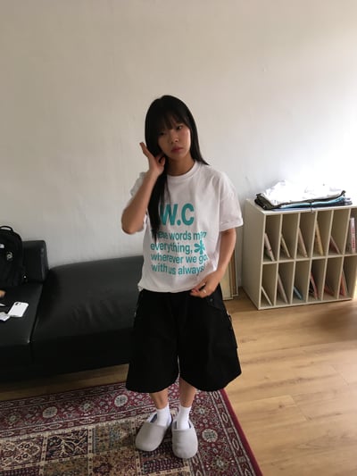 歐式文藝配色 滿版印刷 短版 短袖 上衣 - 3C21