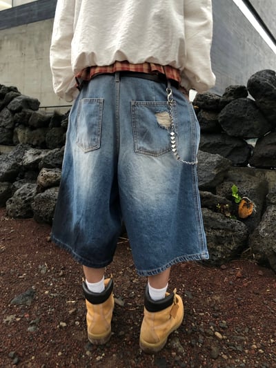 786 破壞水洗 復古渲染 百慕達 牛仔短褲 - 1C7