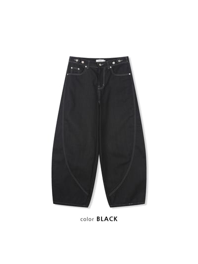 四季大口袋 彎曲縫線 配色設計 牛仔寬褲 - 2C18