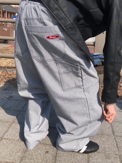 Peace 極簡主義 細條紋 工裝 牛仔寬褲 (set - up) - 2C9