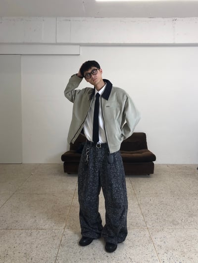 首爾街頭 豹紋 石頭灰 卯釘寬褲 - 1C8