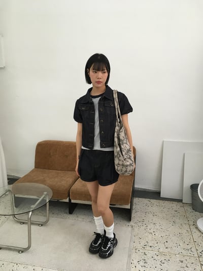 夏季涼感 韓系休閒感 牛仔短袖 襯衫 (set-up) - 1C14