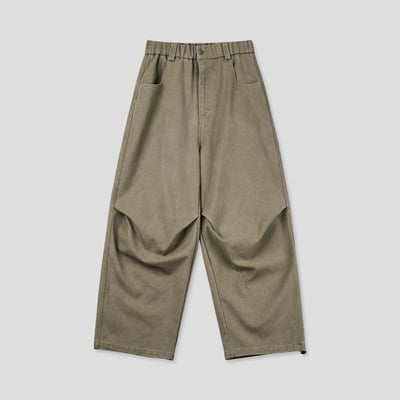 文藝鈕扣 降落傘抓皺 寬版 鬆緊帶 牛仔褲 (set-up) - 2C23