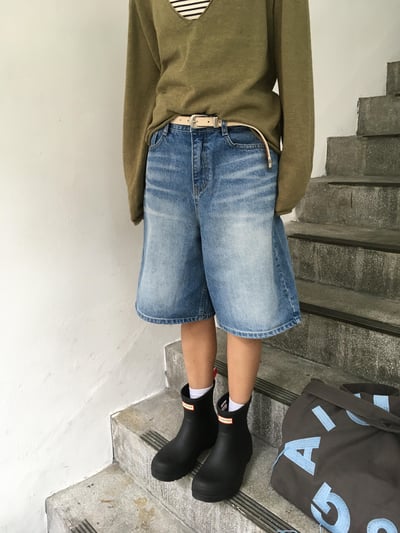 韓女基本款 大口袋 牛仔 6分短褲 - 2C3