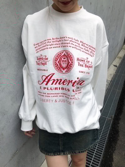 (象牙白,燕麥色現貨) (Unisex) America 美式印刷 大學T - 5C11