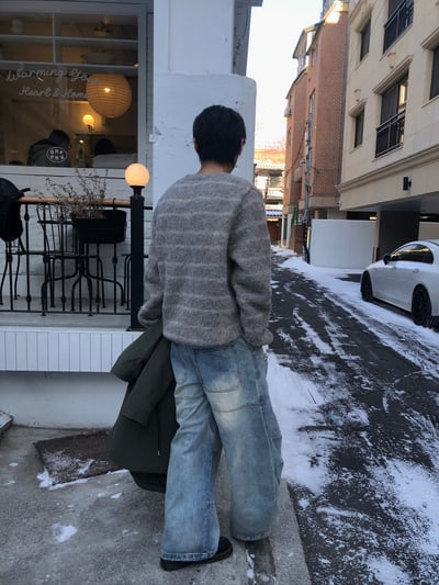 冰原歷險 漸層水洗 抓皺 寬版 牛仔褲 - 1C10