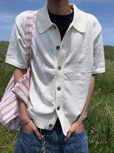 漢南洞 高檔幹練 圈紗針織 短版 開襟衫 - 6C1