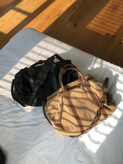 高質感 帆布皮革 大容量 旅行包 - 2C2