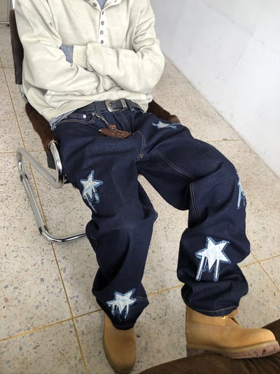 仰望星空 高級刺繡 直筒 微寬版 牛仔褲 - 1C6