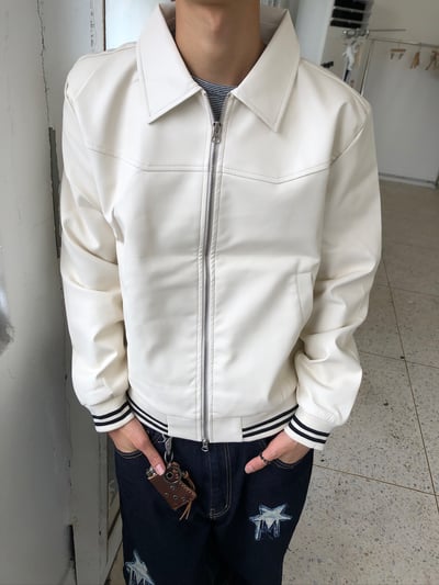 素雅幹練 亮感 皮革 短版 夾克 - 2C1