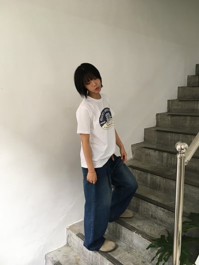 質感韓系女 休閒風 俐落抓皺 牛仔 寬褲 - 3C12