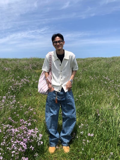 Baggy 牛津街頭 水波格紋 牛仔寬褲 - 1C2