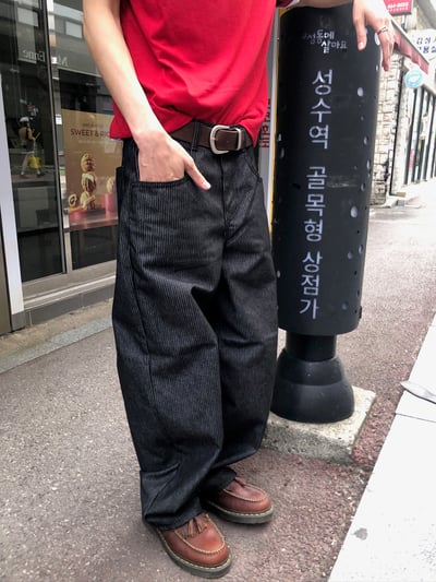街頭簡約 寬版直筒修身 條紋 原牛褲 - 1C4