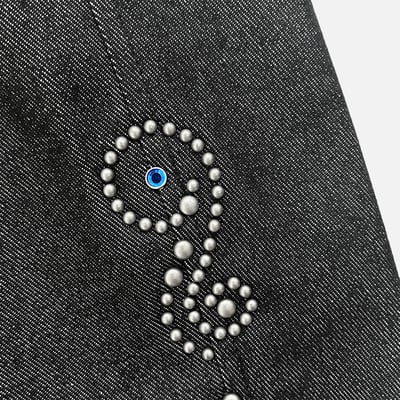 印第安 傳統花紋 高級卯釘 牛仔 百慕達短褲 - 2C25