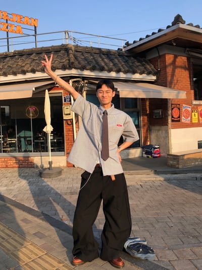 Peace 極簡主義 細條紋 短袖 牛仔襯衫 (set - up) - 2C8