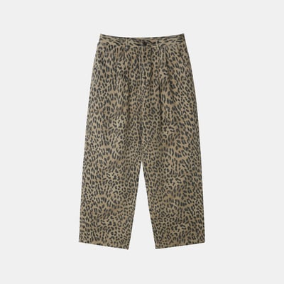 街頭指標 雙層褶皺 俐落線條 豹紋 寬褲 - 3C13