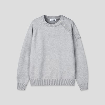 領口斜線 鈕扣 微短版 工裝 針織衫 - 3C21